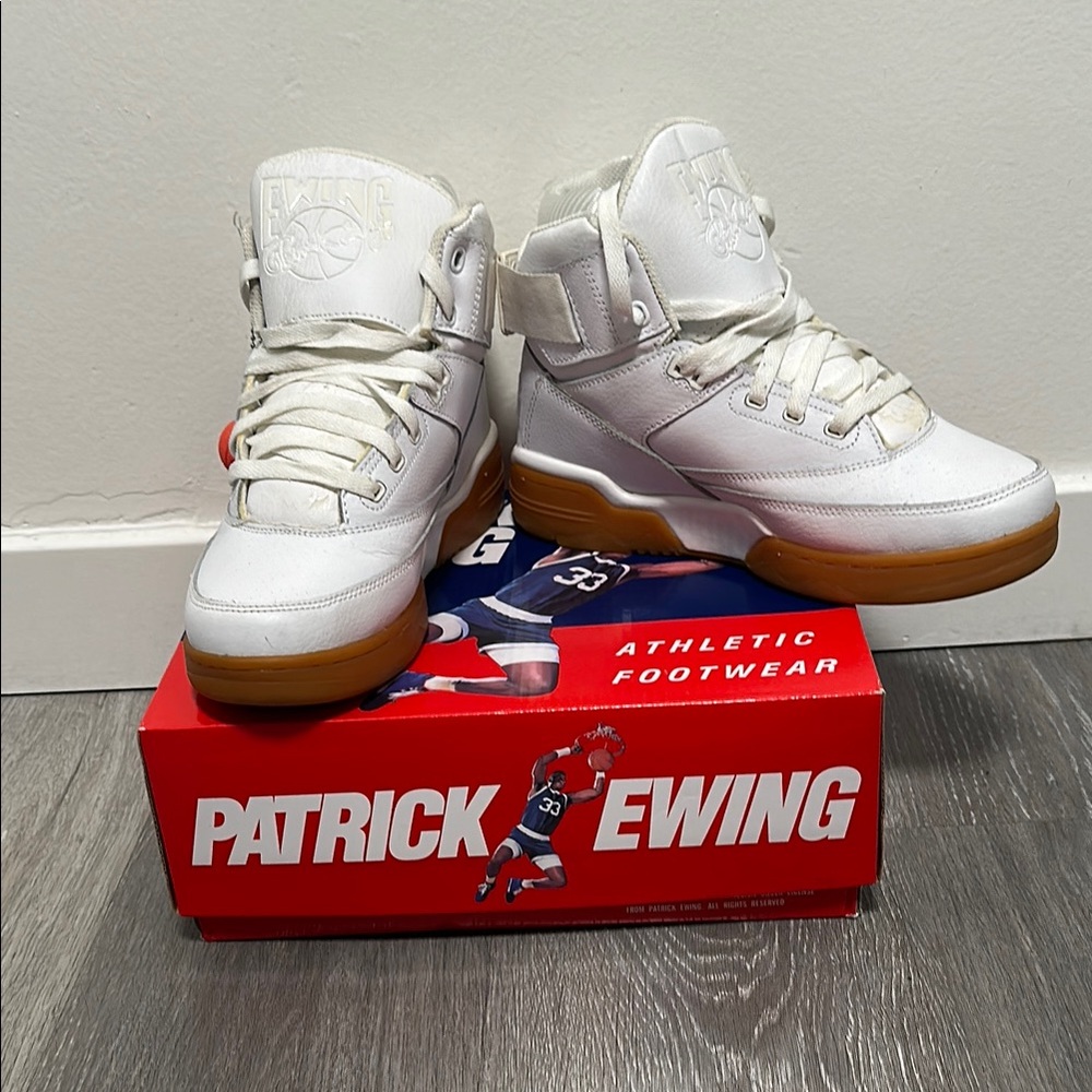 Men’s Patrick Ewing White High-Top Gum Bottom Sneakers Size 7